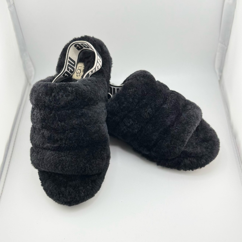 UGG Charcoal Fluffy Slides